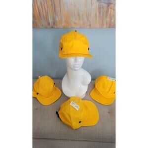 Vintage Made in USA Yellow Nylon Camp Caps – Lot of 4 NOS Deadstock Hats –...